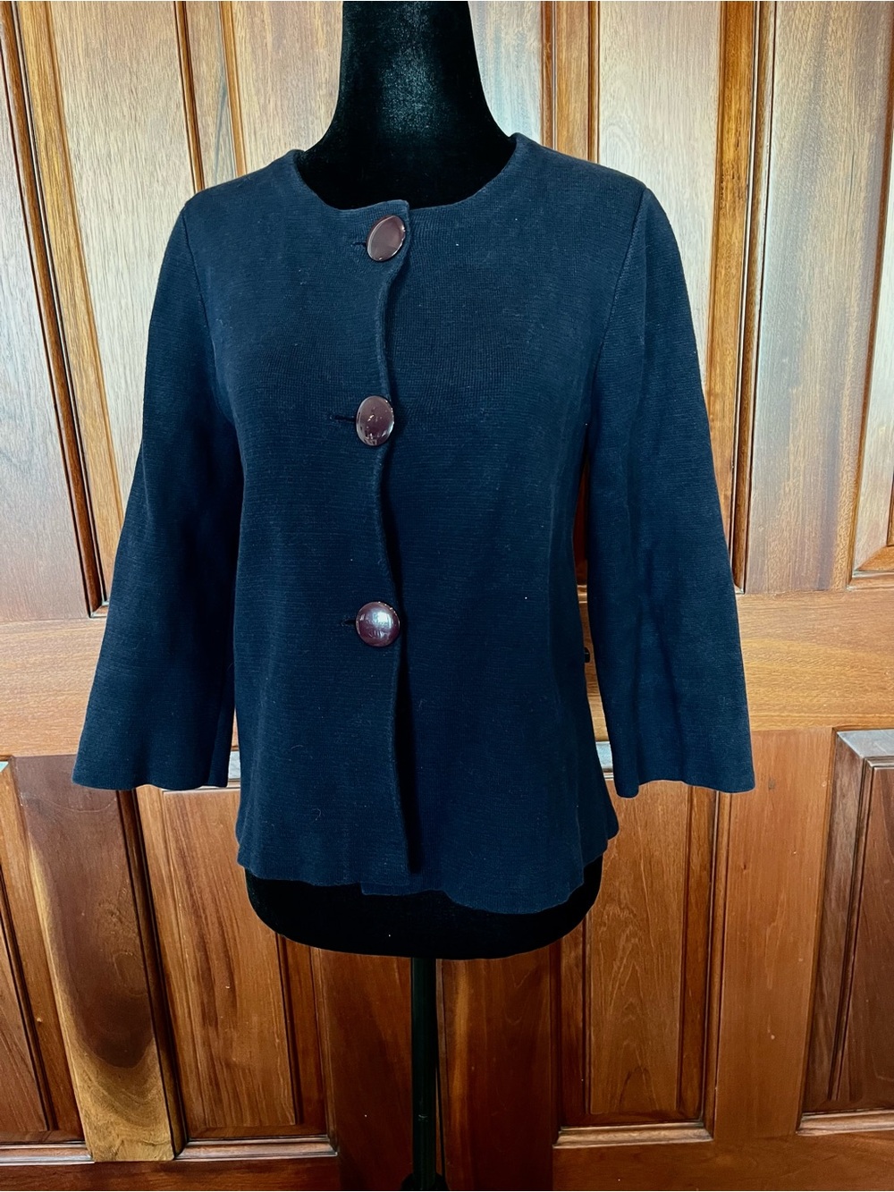 J. Crew Navy Vintage Lady Pique Swing Knit Cropped Jacket Medium Green Label